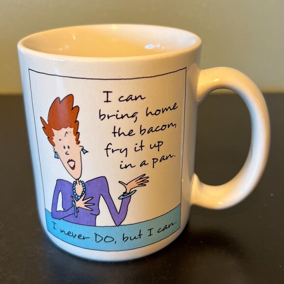 Vintage HALLMARK “I Can Bring Home the Bacon, Fry It Up in a Pan..." Mug ~ 1980s - Picture 2 of 11